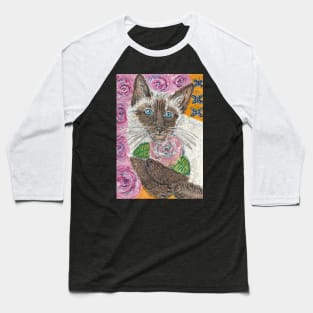 Siamese cat flowers Baseball T-Shirt